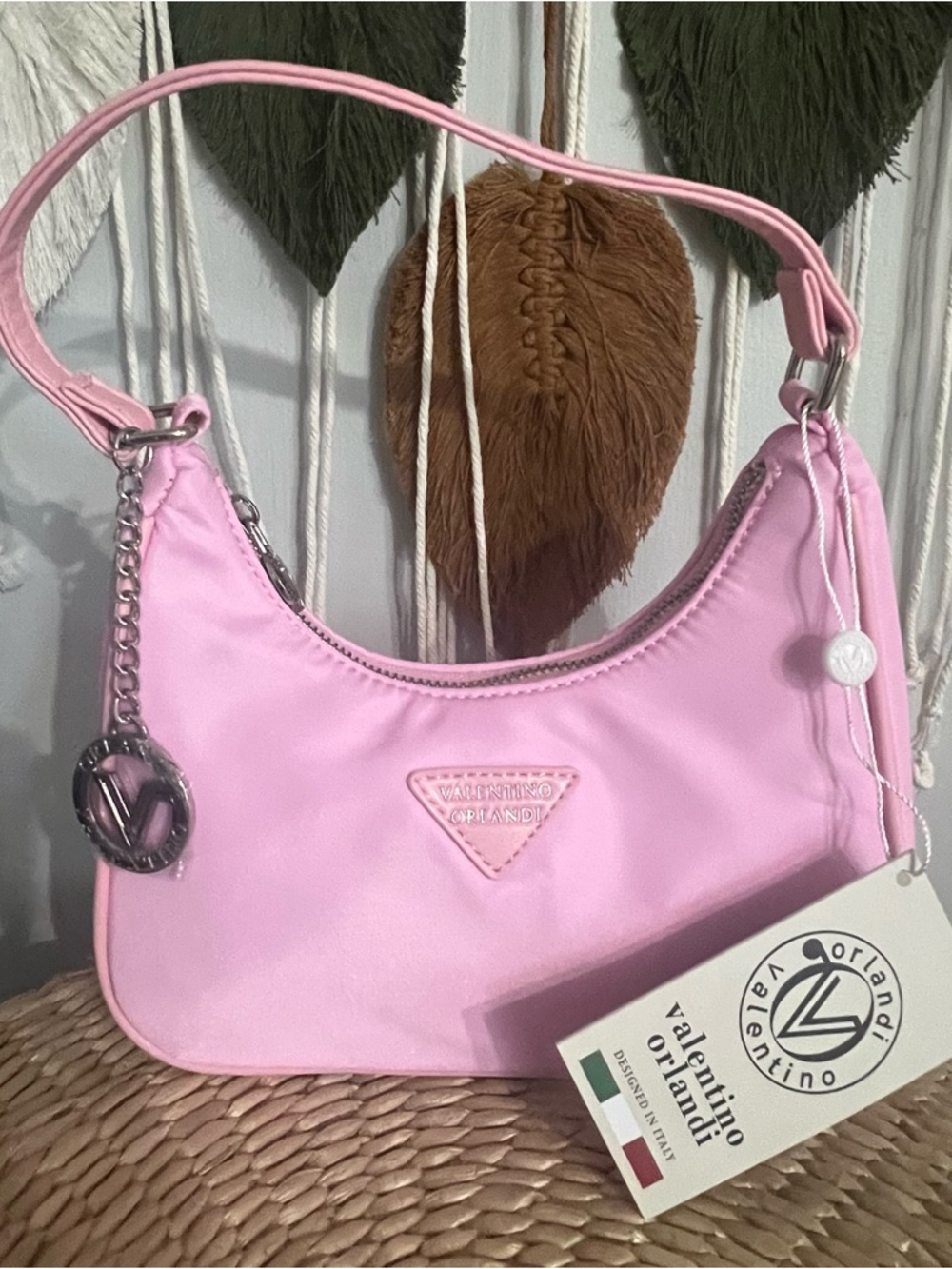 Valentino Orlandi Baby Pink Shoulder Bag with Silver-Tone Charm - Picture 1 of 1